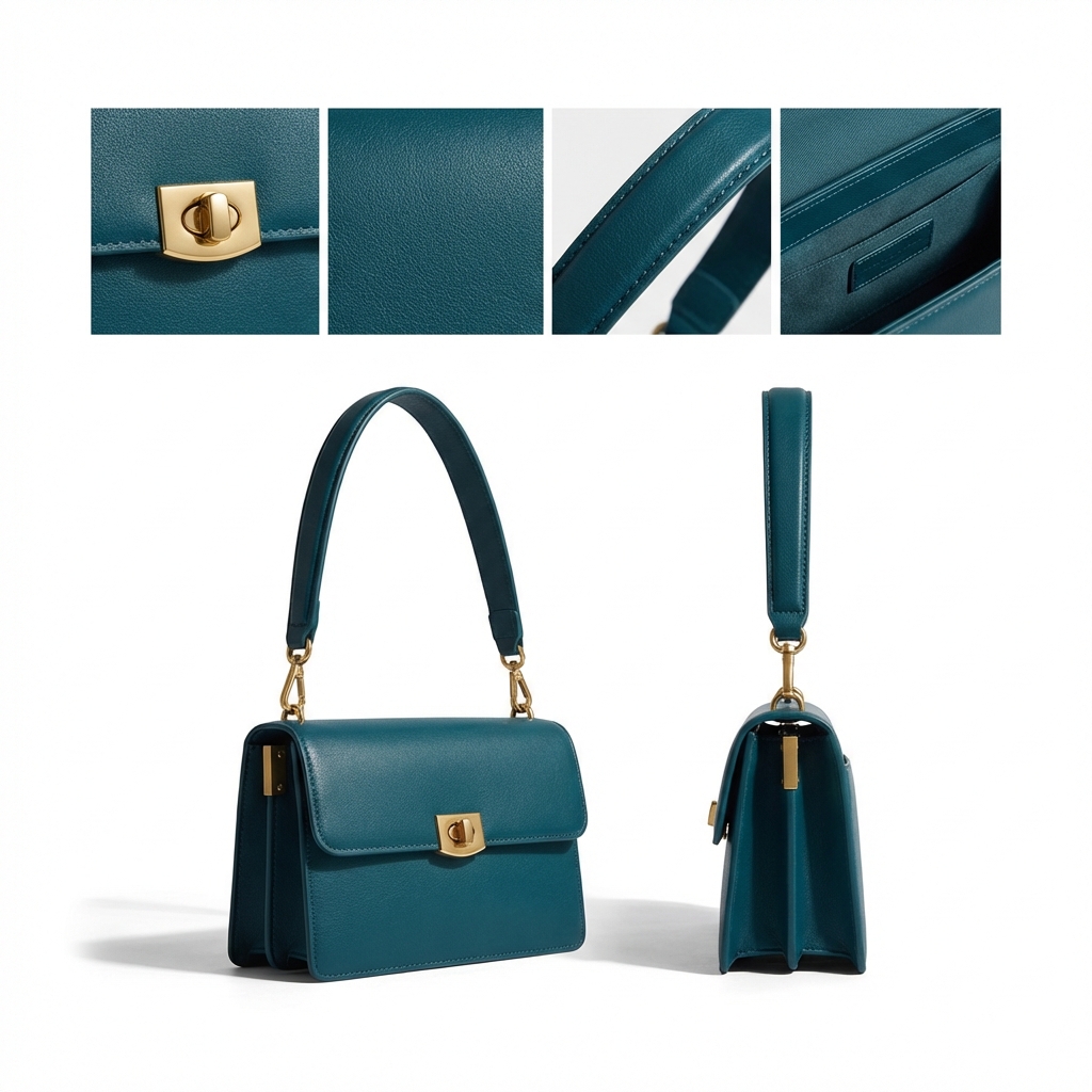 The Luxe Flapover: Dark Teal Leather Crossbody Bag