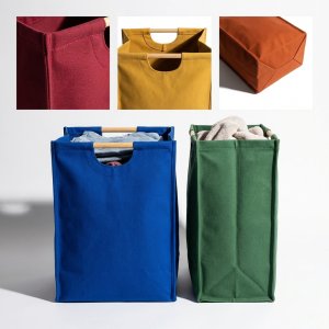 Collapsible Laundry Tote with Wooden Handles