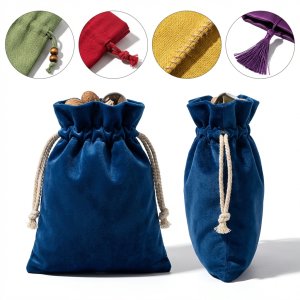 Navy Blue Velvet Drawstring Pouch