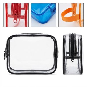 Crystal-Clear PVC Makeup Organizer with Faux Leather Trim